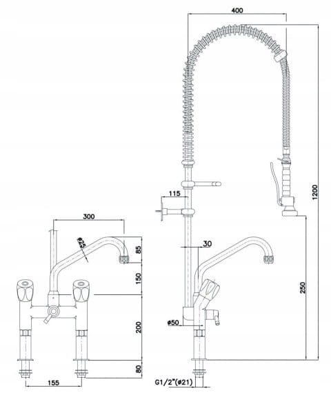 Bateria z wylewką i prysznicem Bartscher 400137